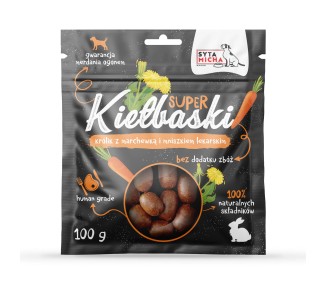 Syta Micha kiełbaski dla psa z królikiem, marchewką i mniszkiem 100g