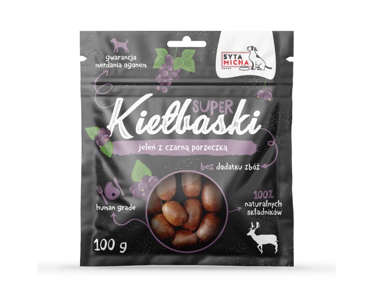 Syta Micha kiełbaski dla psa z jeleniem i czarną porzeczką 100g